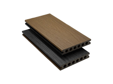 WPC-Terrassendiele Golden Teak – Charcoal, rundes Hohlkammerprofil, beidseitige Holzmaserungsstruktur